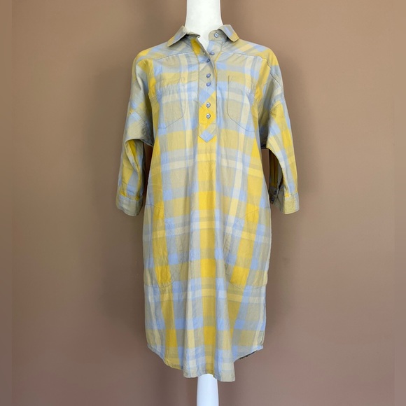 {Prana} Deryn Plaid Shirt Dress in Yellow & Blue Grey - Women's Small - Picture 2 of 14